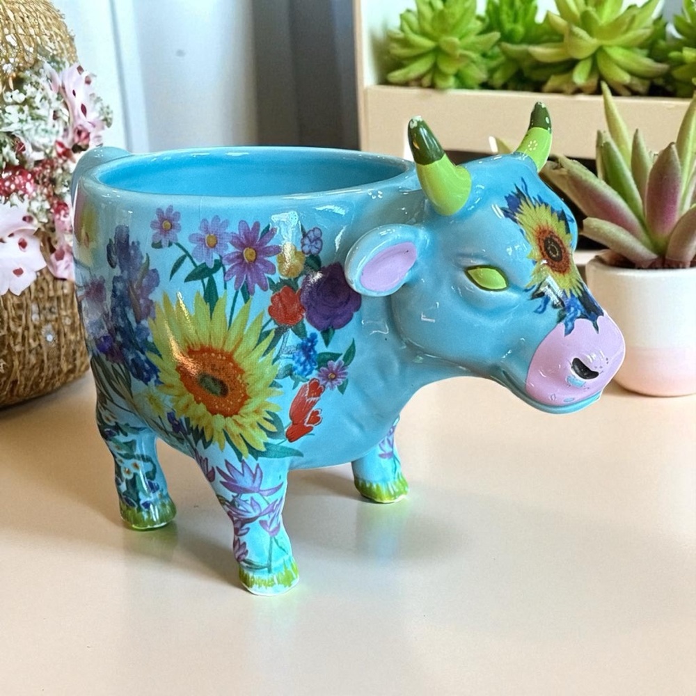 Floral Ceramic Cow Mug / Planter 2001 Cow Parade - Picture 1 of 8